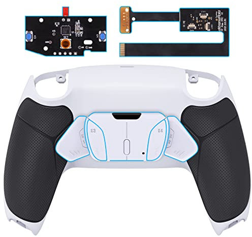 eXtremeRate Black Rubberized Grip Programable RISE4 Remap Kit for ps5 Controller BDM 010 & BDM 020, Upgrade Board & Redesigned White Back Shell & 4 White Back Buttons for ps5 Controller