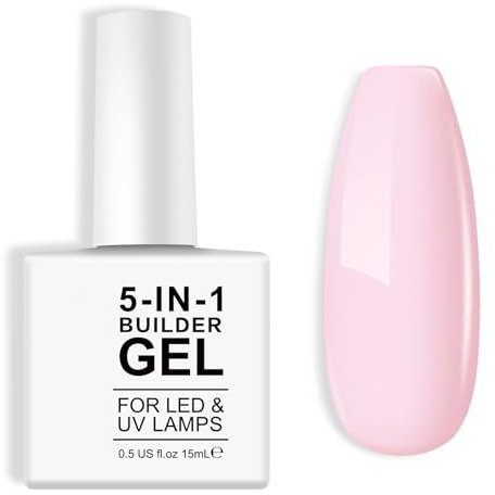 Builder Gel, 5 In 1 Nail Builder Gel In A Bottle, Builder Base Gel And Strengthening Gel, Hard Gel Builder Extension For Nails 15ml (Pink)