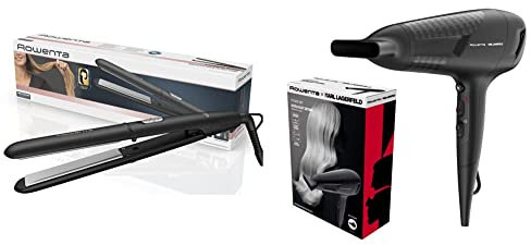 Rowenta Express Style SF1810 - Plancha pelo, revestimiento cerámico turmalina Negro/Plata & x Karl Lagerfeld Studio Dry CV581L Secador de pelo 2300 W, negro