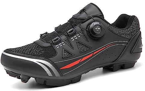 PENXZT Chaussures de Cyclisme pour VTT pour Hommes Femmes Chaussures de vélo de Montagne Respirantes compatibles avec SPD 2 boulons pédales,Noir,44 EU