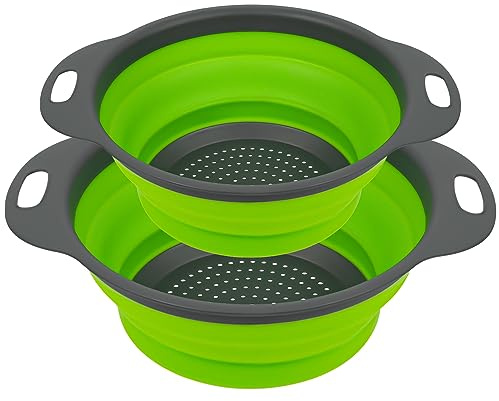 AUAUY 2pz Scolapasta Silicone Pieghevole Set, Filtro Cestino Cucina con Manico, Cucina Pieghevole Sopra Il Lavandino del Silicone Colander/Setacci per Lavandino, Domestica, Campeggio, M1-3486433