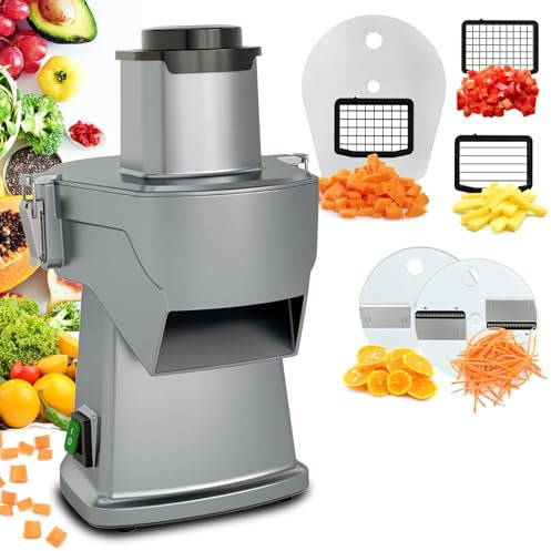 Picadora de verduras eléctrica 4 en 1, cortadora y rebanadora de alimentos multifuncional, rebanadora de mandolina y rallador de queso, rebanadora y rebanadora de verduras, cortadora de papas fritas