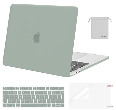 MOSISO Kompatibel mit MacBook Pro 13 Zoll Hülle 2026 2025-2016 M2 M1 A2338 A2289 A2251 A2159 A1989 A1706 A1708, Kunststoff Hartschale Hülle&Tastaturschutz&Displayschutz&Beutel, Antikes Grün