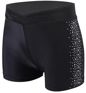 Miaeowve Kinder Shorts Mädchen Strass Glitzer Gymnastik Tanzhose High Waist Kurze Hose Leggings Hot Pants Wettbewerb Tanzkleidung Für 5-16 Jahre Schwarz 122-128