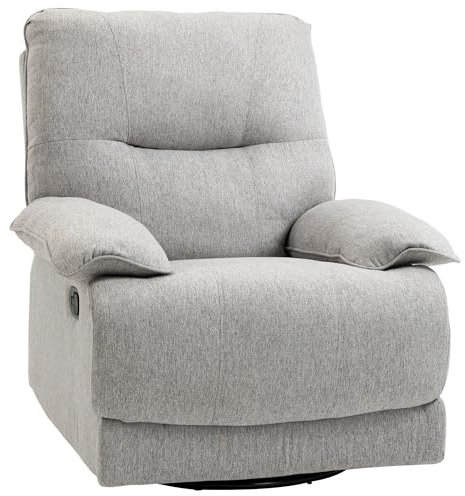 HOMCOM Relaxsessel Fernsehsessel mit Liegefunktion, Leinenoptik, Drehbar TV-Sessel mit Federkernsystem, Fußstütze, für Wohnzimmer, Schlafzimmer, bis 160 kg belastbar, Hellgrau