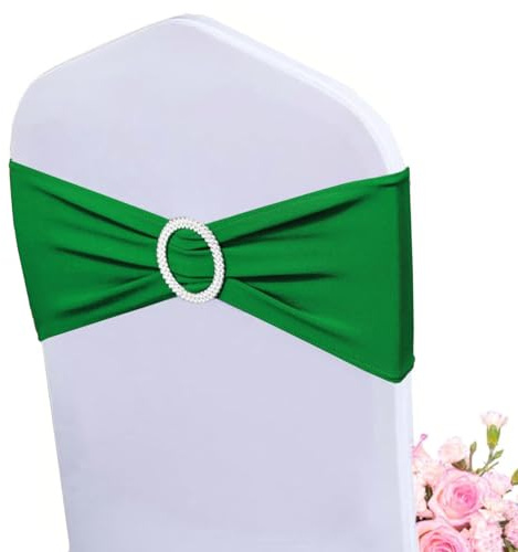 Albassa Bandas elásticas para sillas, lazos elásticos para sillas con hebilla deslizante para decoración de bodas y fiestas (verde, 25 unidades)