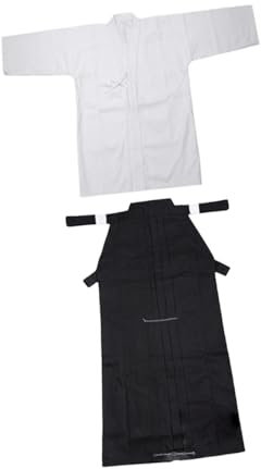 Amagogo Japanische Kendo Uniform Set Männer Frauen Iaido Erwachsene Kung Fu Aikido Samurai Hakama, Weiß und Schwarz, 180CM