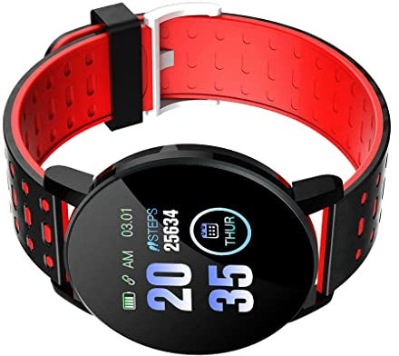 Smartwatch IP67 - Reloj de pulsera impermeable con correa de silicona, reloj de pulsera unisex para fitness, color rojo