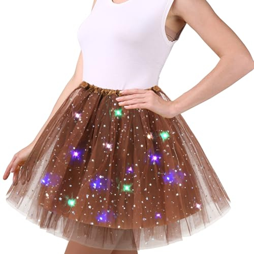 Wishstar tyllkjol damer, stjärna paljetter balklänning, stretch mini kjol med LED-lampor, 45 cm vuxen balettkjol för karneval halloween fest, balettklänning för tonåringar