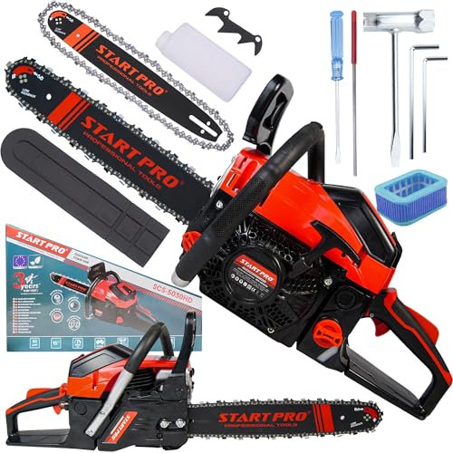 StartPro Benzin Kettensäge SCS-5030HD, EASY START, 1900W, Schwertlänge 38 cm, Kettengeschwindigkeit 8500 U/min, Hubraum 52cm³, Automatische Kettenschmierung