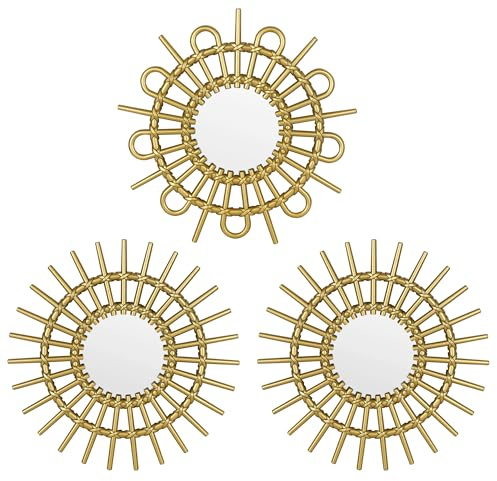 Funerom 24,9 x 24,9 cm 3 Stück Spiegel Wanddekoration kleiner Hängespiegel für Wand (Gold)