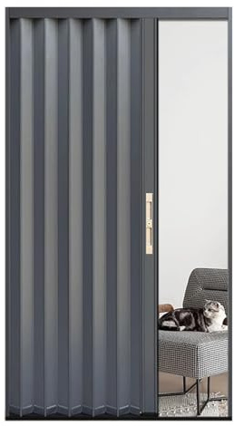 ZAQYCM Puerta corredera Puerta Interior Gris con Cerradura, Puerta Corredera Plegable para Divisor De Ambientes De Entrada De Exterior, Puerta Opaca con Cierre Magnético Tipo Concertina(70x205cm)