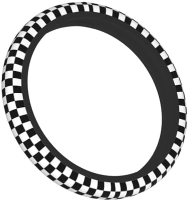 Schachbrett-Lenkradbezug, schwarz und weiß, Neopren, universal, 38 cm, rutschfest, Rennwagen-Zubehör, Lenkradschutz für Männer und Frauen