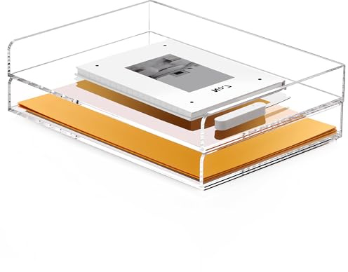2-Tier Acrylic Stackable Letter Tray Paper Organizer Trays for Desk, Clear Horizontal File Paper Sorter, Office Supplies Accessories Storage for Letter/A4 Size Folders Documents 12.4inx8.86inx3.46in