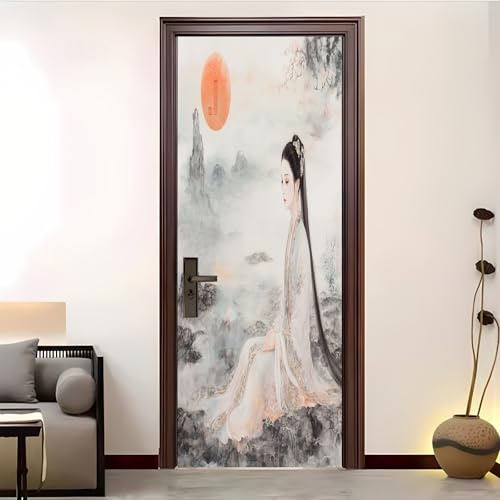 Pegatinas Para Puertas Autoadhesivo 77x200 cm Paisaje Y Figuras Chinas Pegatinas Para Puertas Blanco 3D Pegatinas Impermeables ExtraíBles Adecuado, DecoracióN Del Hogar
