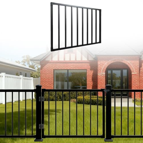Deck Fence Gate Kit (36 Height X 48 Length) – Entry Way Metal Gate Black Powder Coated DIY Fence Gate for Residential Deck, Patio, Yard & Garden – Includes Hinges and Latch