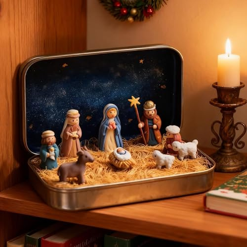 Kashyke 3D-tryck mini krubba julset krubbfigurer, liten jul krubbscen barnkrubba set Jesus figurer dekoration uppsättningar, mini nativity scen heliga familjen Jesus figurer ornament