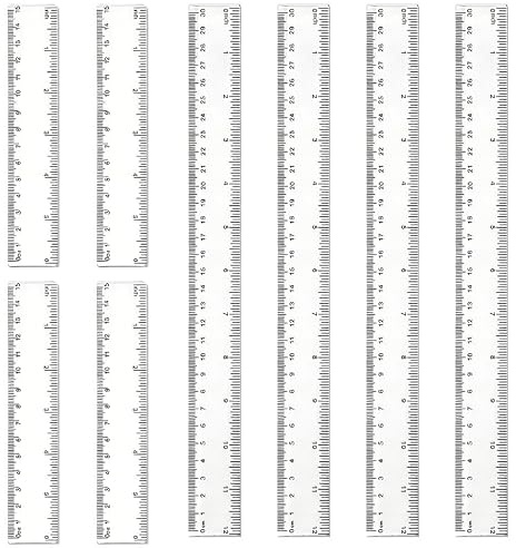 Vaniika Lot de 4 règles en plastique transparent de 15/30 cm, outil de mesure droit transparent avec échelle en centimètres (cm) et pouces (in) pour étudiant, salle de classe, école, bureau, maison