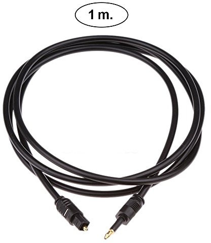 REY Cable de Fibra Óptica Mini-TOSLINK a TOSLINK de 1 Metro, Cable de 3mm para Audio Digital