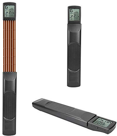 Taschengitarre, 6 Bünde Tragbares Taschengitarren-Übungswerkzeug Gitarren-Gadget-Akkord-Trainer mit drehbarer Diagrammanzeige für Anfänger-Gitarrist