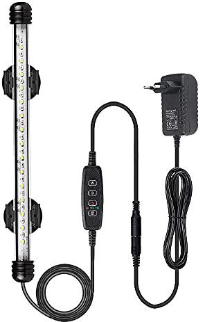 VARMHUS LED Aquarium Lampe,Fish Tank Light minuterie marche/arrêt automatique, 3 modes d'éclairage à intensité variable blanc-bleu, 10 niveaux de luminosité en option (Bleu + Blanc 28cm)