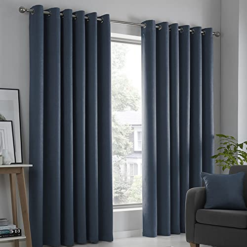 Fusion - Strata Blockout Gardinen mit Ösen, Marineblau, 90 Zoll breit x 90 Zoll tief (228 x 228 cm)