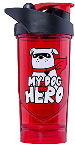 Shieldmixer Hero Pro Classic Shaker My Dog is My Hero - BPA-frei - Gym Zubehör - Eiweiss Shaker - Fitness Trinkflasche - Rot - 700ml