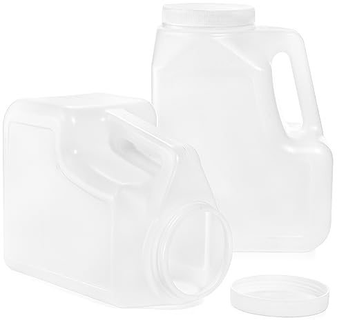 Yesland 2 Pcs White Plastic Gallon Jar with Handle and Airtight Lid - Square Empty Storage Containers and Jugs - 1.25 Gallon Wide Mouth Bottles for Craft Supplies, Paint, Detergent Storage, Liquids