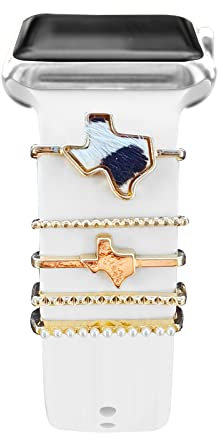 5 Pcs Breloques pour Bracelet Apple Watch 46mm 42mm 44mm 40mm 41mm 45mm 38mm 49mm Femme,Anneau Décoratif iWatch 10 9 8 7 6 5 4 3 SE/Galaxy Watch 7 6 5 4 Smart Watch Band Métal Brillant Accessoires