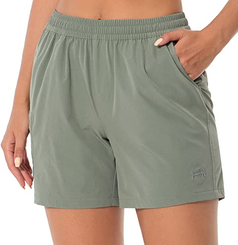 BASSDASH Women’s 5” Fishing Hiking Quick Dry Cargo Shorts with Zipper Pockets UPF 50+ Water Resistant Summer Casual Shorts Sage Green