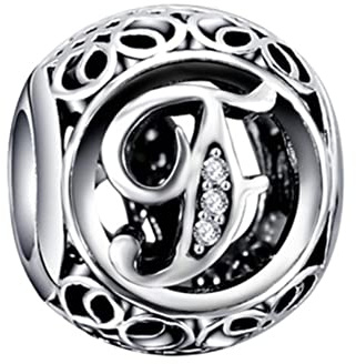 BEEUVIP Charm-hänge, 925 sterlingsilver, motiv: alfabetets bokstav för armband, kompatibel med europeiska armband, Silver, Kubisk zirkonia