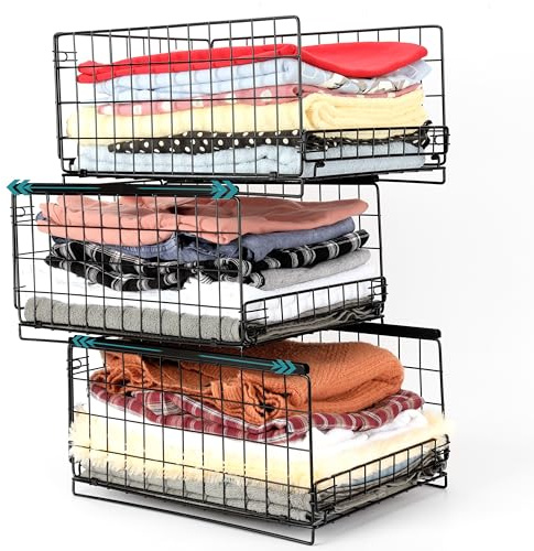 BELLE VOUS Organizador Interior de Armarios - Cajonera de 3x Niveles Corredizos - Cajones Apilables de Armario para Ordenar Ropa Camisetas Jerseys - Cajoneras para Almacenaje