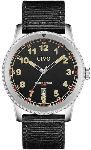 CIVO Herrenuhr Militär Uhr Herren Analog Wasserdicht Leuchtend Outdoor Armbanduhr Herren Schwarz Nylon Armband Datum Round Edelstahl Gehäuse Quarz Männeruhr