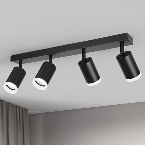 FORCOSO Deckenstrahler Schwenkbar 350°, 4 Flammig Deckenlampe Schwarz Spotlight, GU10 Spots Deckenleuchte, Blendfrei Strahler Innen Lampe Decke, Wohnzimmer Küche Deckenspots Wandstrahler
