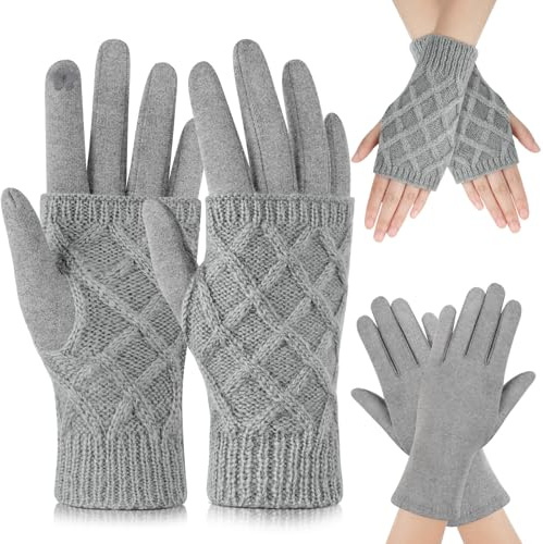 MELLIEX 2-in-1 Handschuhe Damen, Warme Touchscreen Handschuhe Mode Winterhandschuhe mit Abnehmbaren Strick Armstulpen