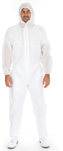 FRANZ MENSCH 50 Stück Hygostar Overalls Typ 5+6 | SMS, weiß, XXL, Karton, Einweg Overall, Hygienebekleidung, Chemikalienschutzanzug