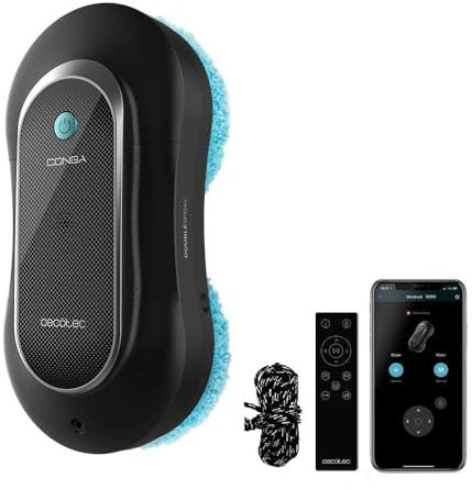 Cecotec Robot Fensterreiniger Conga Windroid 1090 Double Spray Connected 3in1; Sprüht, reinigt und trocknet, Doppelspray, APP, Fernbedienung, 8Modi, Aktionsradius 7,5m, Sicherheitskordel, Reinigungsse