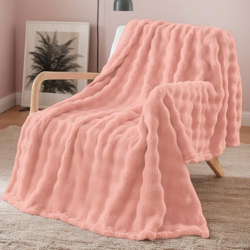 TOPCHANCES Kuscheldecke Plüsch Flauschige Decke Super Soft Wohndecke Dick 450gsm Flanell Bubble Couchdecke Warm Überwurfdecke Sofadecke Vielseitig Blanket Für Bett Sofa,Rosa,100×160cm