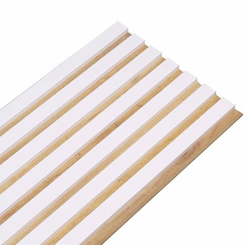 DECOON – Panel de pared listones de madera rígida 250 x 30 x 1,4 cm, decoración blanca y fondo de roble, revestimiento decorativo 3D para paredes interiores, fácil de colocar, efecto alivio moderno