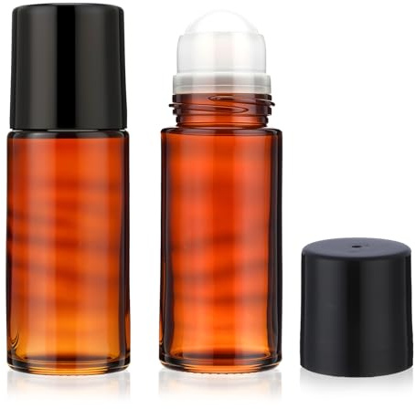 YUXIANLB 50 ml glasflaskor, 2 stycken, påfyllningsbara roll-on-flaskor för eteriska oljor, parfym, kosmetika, rollerball-applikator, tomma behållare för deodorantflaskor