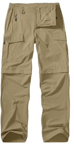 Winebox Hiking Walking Trousers Mens Zip Off Lightweight Quick Dry Breathable Cargo Convertible Outdoor Fishing Safari Pants (Khaki-34)