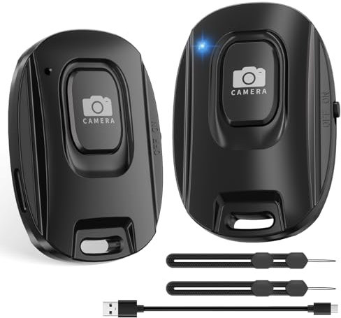 VYVIYON Déclencheur à distance Bluetooth pour iPhone et smartphones Android, télécommande sans fil rechargeable, bouton selfie pour photos et vidéos, câble de charge inclus (lot de 2)