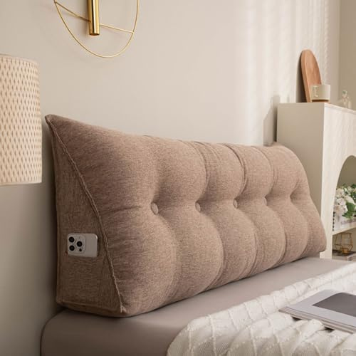 Cuscini Testata letto Matrimoniale Singolo, Grande Cuscino Triangolare Per Schienale, Imbottitura Testiera per Letto Supporto Lombare Cuscini Da Lettura Con Fodera Rimovibile(Size:80x50x20cm,Color:Bro