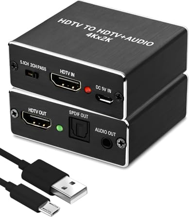 4K x 2K@30Hz HDM Audio Extractor, HDM to Optical Audio Converter Digital Audio Splitter Adapter 5.1CH 3.5mm Stereo Output for PS5 PS4 PS3 Blu-ray DVD STB Laptop