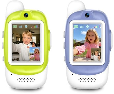 Video Walkie Talkies for Kids, 2 Pack Rechargeable Video Walkie Talkies, HD Camera, Voice Changer, for Family Fun Camping and Travel, Ages 3-12, Green and Purple