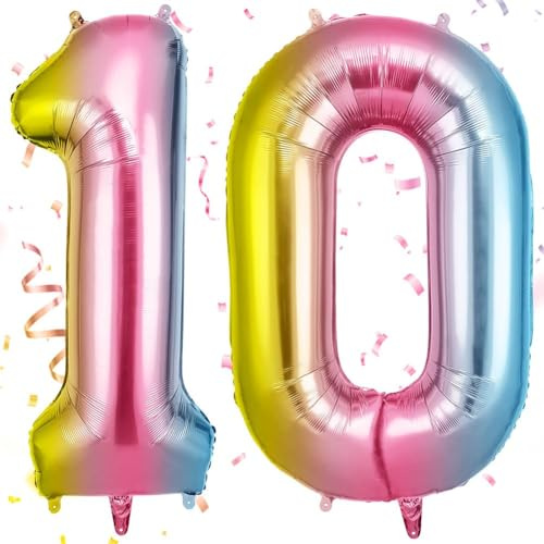 OFFCUP Palloncini Compleanno Colore Sfumato 101 CM, Palloncino Numero 10, Foil Palloncini Numeri, Decorazioni Festa Compleanno, Gonfiabili Pallone per Anniversario