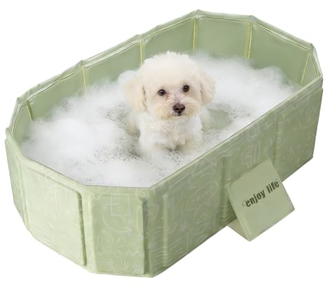 Foldable Dog Pet Bath Pool Collapsible Pet Bathing Tub 29.5×17.7 Inches Dogs Cats Swimming Bathtub PVC Non-Slip Puppy Shower Pool Green