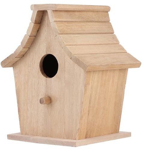 VBESTLIFE Casa para Pájaros de Madera para Pájaros Pequeños S Budgerigar, Caja de Cría Colgante con Soporte para Percha, Nido de Madera Seguro para Descansar, Apertura Lateral de Metal para una