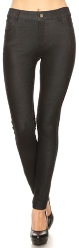 ICONOFLASH Women's Jeggings with Pockets Pull On Skinny Stretch Colored Jean Leggings Black Size Large