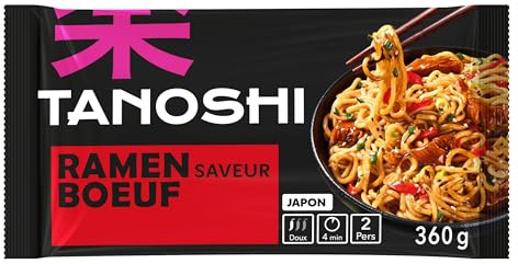 TANOSHI - Ramen Précuites Saveur Bœuf - Nouilles Japonaises Instantanées - Pour 2 Personnes - 360 g
